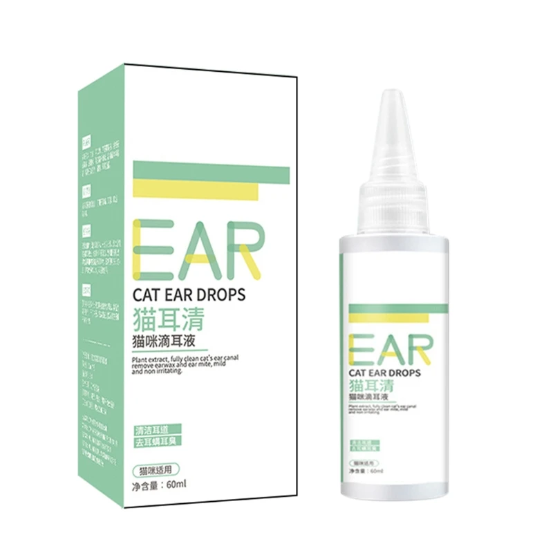 

H7JB Cat Ear Cleaner Ear Drops with Plant Extract for removing Ear Mites Earwax Debris and Odor in Pets Ear Canal