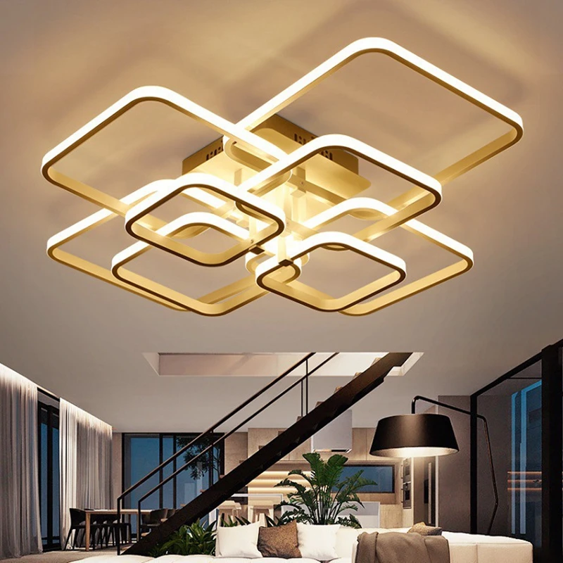 Luzes de Teto para o Quarto Nordic Acrílico Remoto Cotrol Anéis Circel Led Ac85-265v Lâmpadas Sala Estar Foyer Decoração Casa