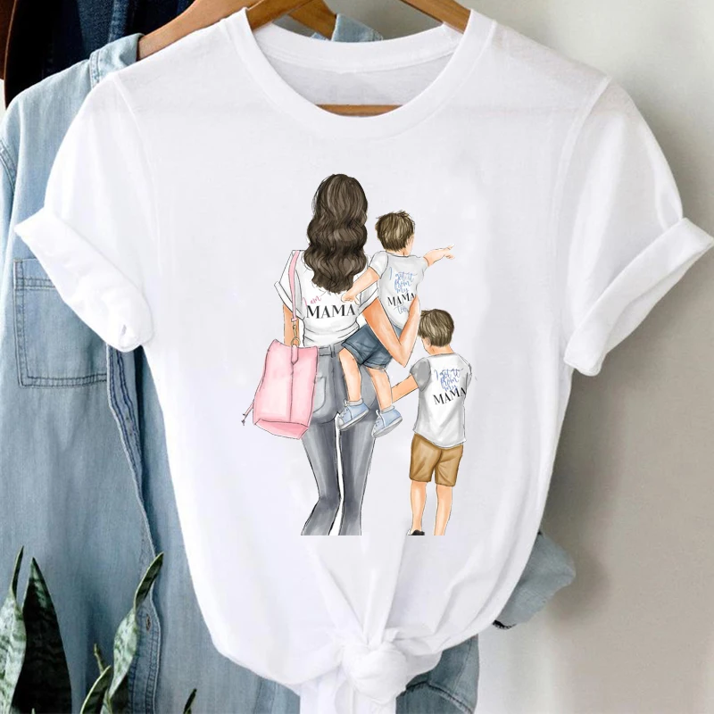 

Spring Summer Boy Son Happy Cartoon Mom Mother Mama Clothes Stylish Tshirt Top Lady Print Girl Tee T-Shirt T-shirts Women