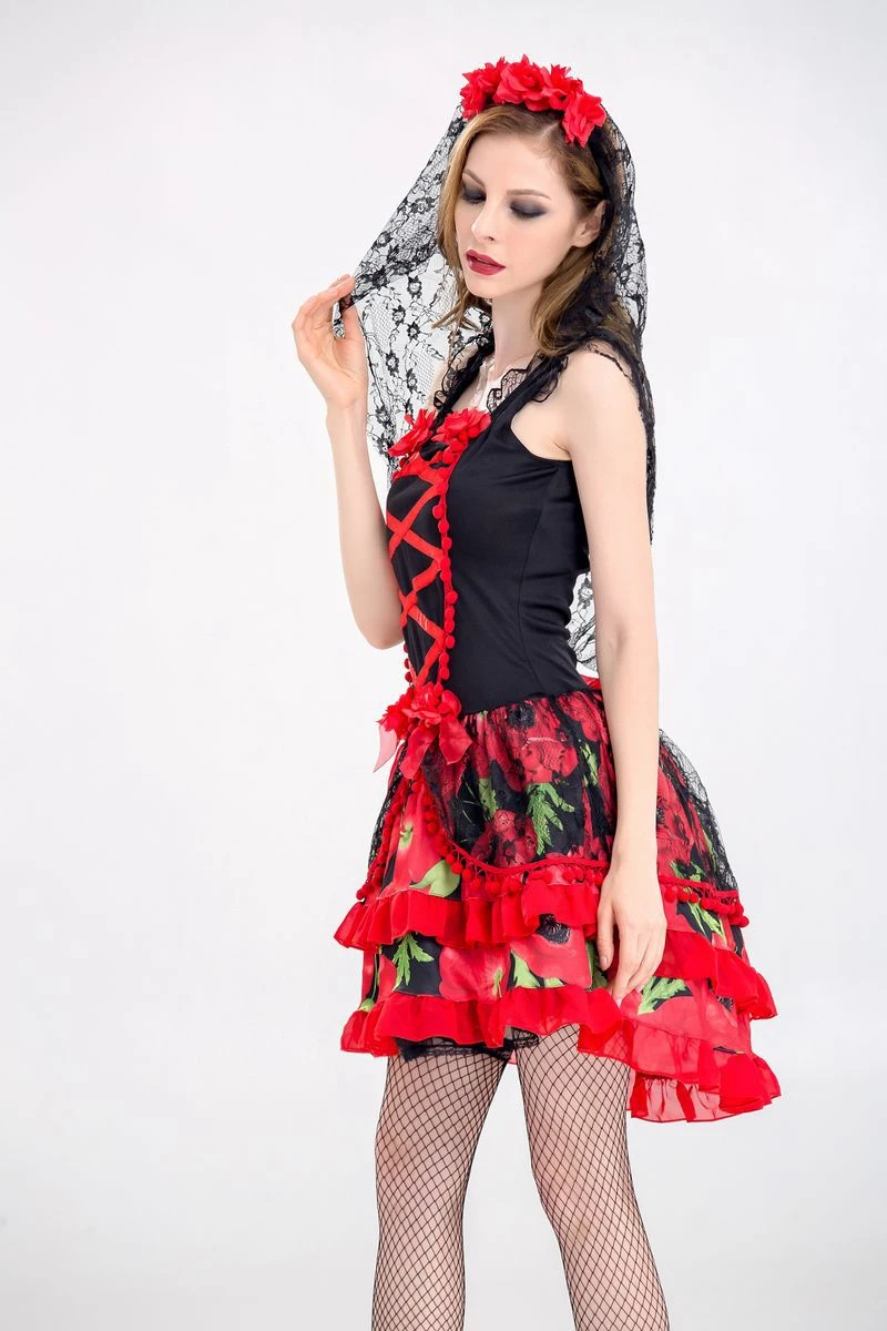 

Halloween Theme Cosplay Clothing Fresh Flowers Bride Ghost Dress Skirt Suit Adult Ms COS Apparel Prom Carnival Party