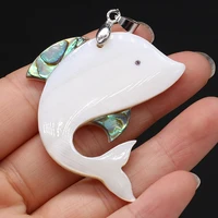 1pcs new natural freshwater white shell dolphin pendants for earring necklace jewelry accessories women girls gift size 45x50mm