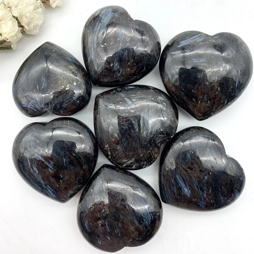 

30-35mm Natural Beautiful Astrophyllite Heart Shape Quartz Crystal Polished feng shui Home Decoration Natural Healing Crystals