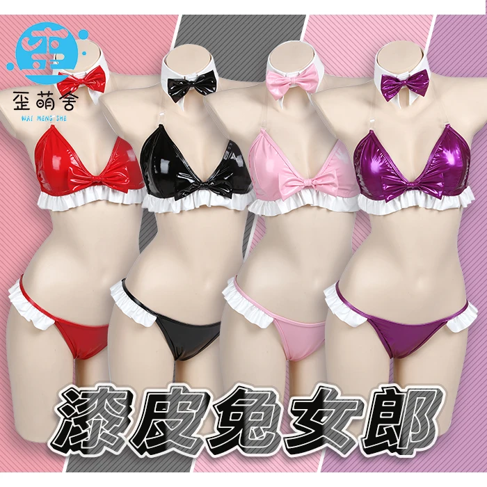 

Patent Leather Bunny Girl Suit Costume Pink Black Red Sweet Women Pink Costume Cosplay Original Bikini Set for Geek Girls