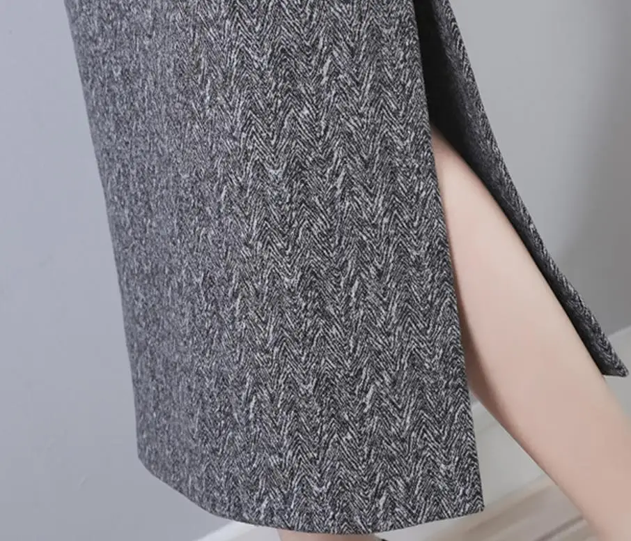 

plus size 5XL!Winter Thick Wool Long Skirts For Women High Waist Casual Split Woolen Pencil Skirt