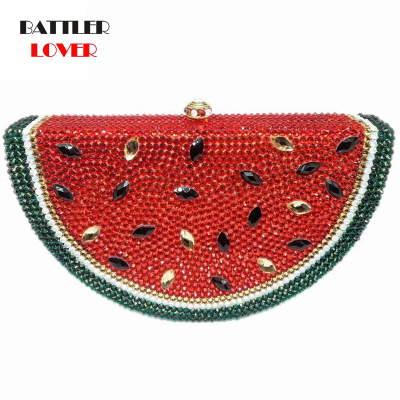 Женские сумки с кристаллами и стразами вечерние клатчи рисунком арбуза Банни