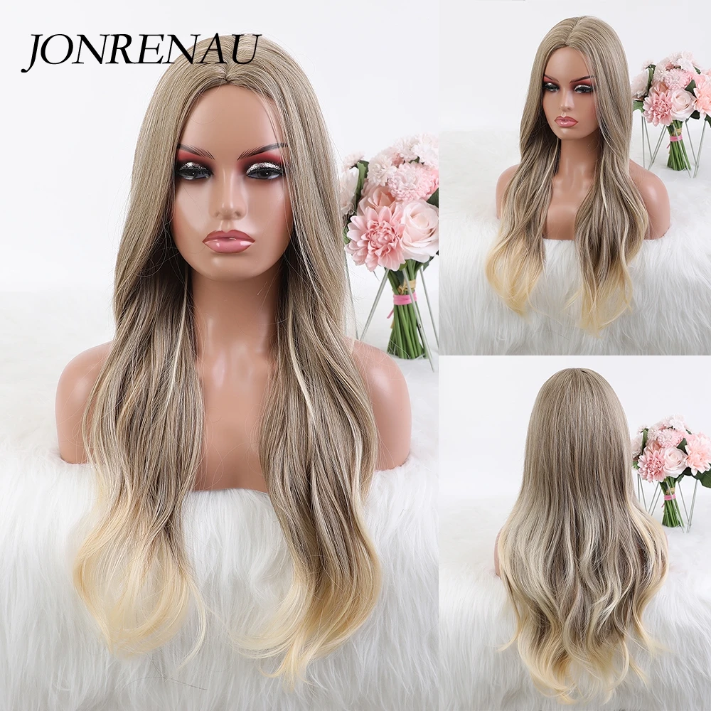 JONRENAU Long Wavy Light Ash Brown Synthetic Wig for Girl Women Daily use Cosplay Hair Wigs Colorful High Temperature Fiber | Шиньоны и