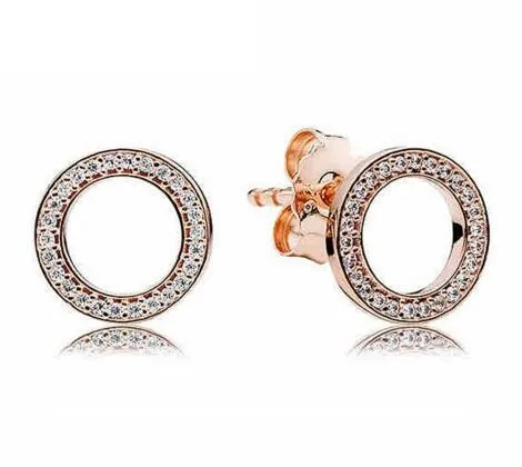 

925 Sterling Silver Earring Sparkling Circular Forever Crystal Stud Earrings For Women Wedding Gift Pandora Jewelry