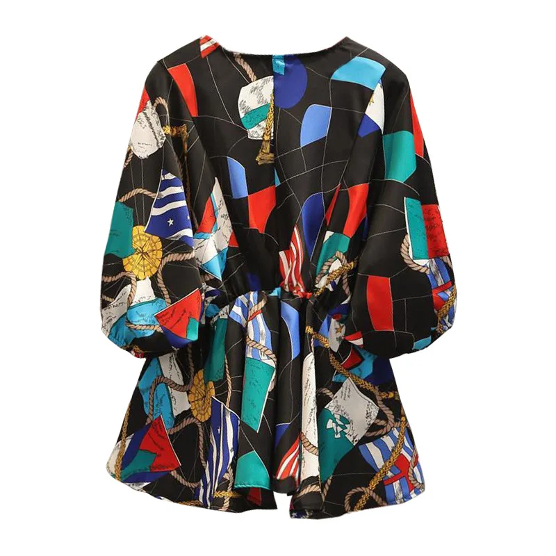 

Women Blouse Vintage Fashion Print V-neck Lantern Sleeve Ruched Tunic Plus Size Casual Shirts Ladies Tops Blouses Blusa De Mujer