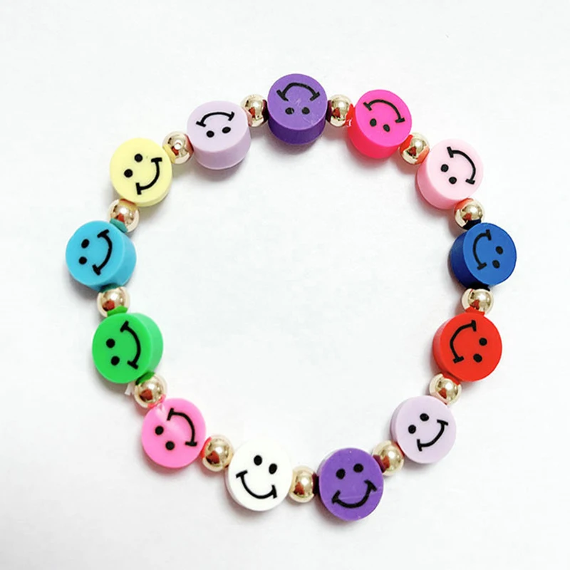 Милый маленький свежий Круглый браслет из полимерной глины с улыбкой для женщин