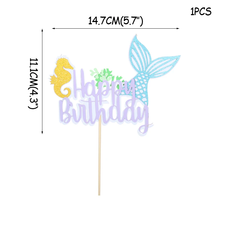 1 pcs cake topper MEIDDING девушка день рождения одноразовая посуда набор Русалка Вечерние воздушные шары тарелки чашки баннер для свадебного оформления Baby Shower - Цвет: 1 pcs cake topper