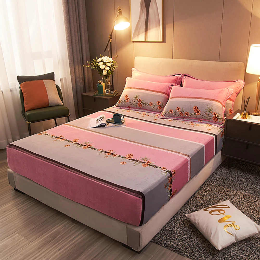 

Fitted Bedding Sheet Singleton Antislip Dustproof Protect Solid And Durable Polyester Fibre Fixed Bedspread Mattress Cover