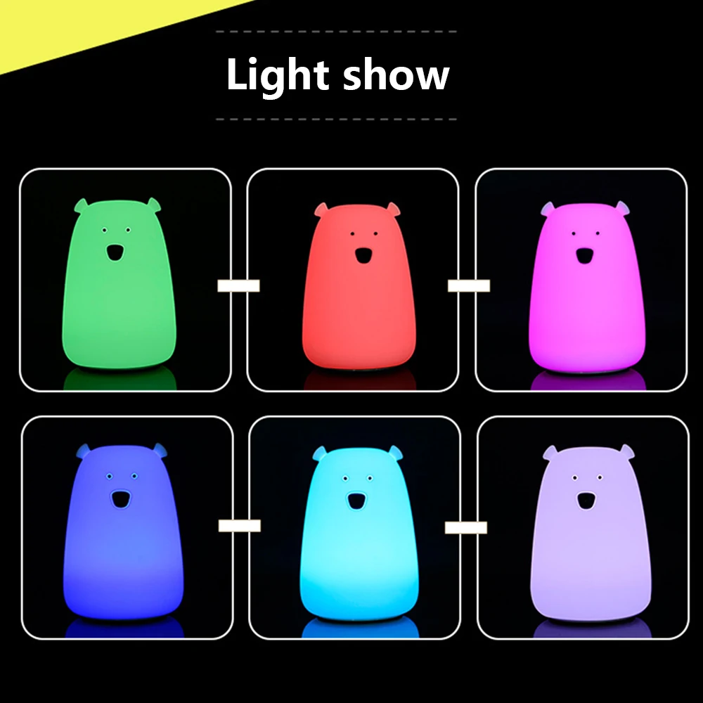 Силиконовый ночник в виде медведя цветная светодиодная прикроватная лампа