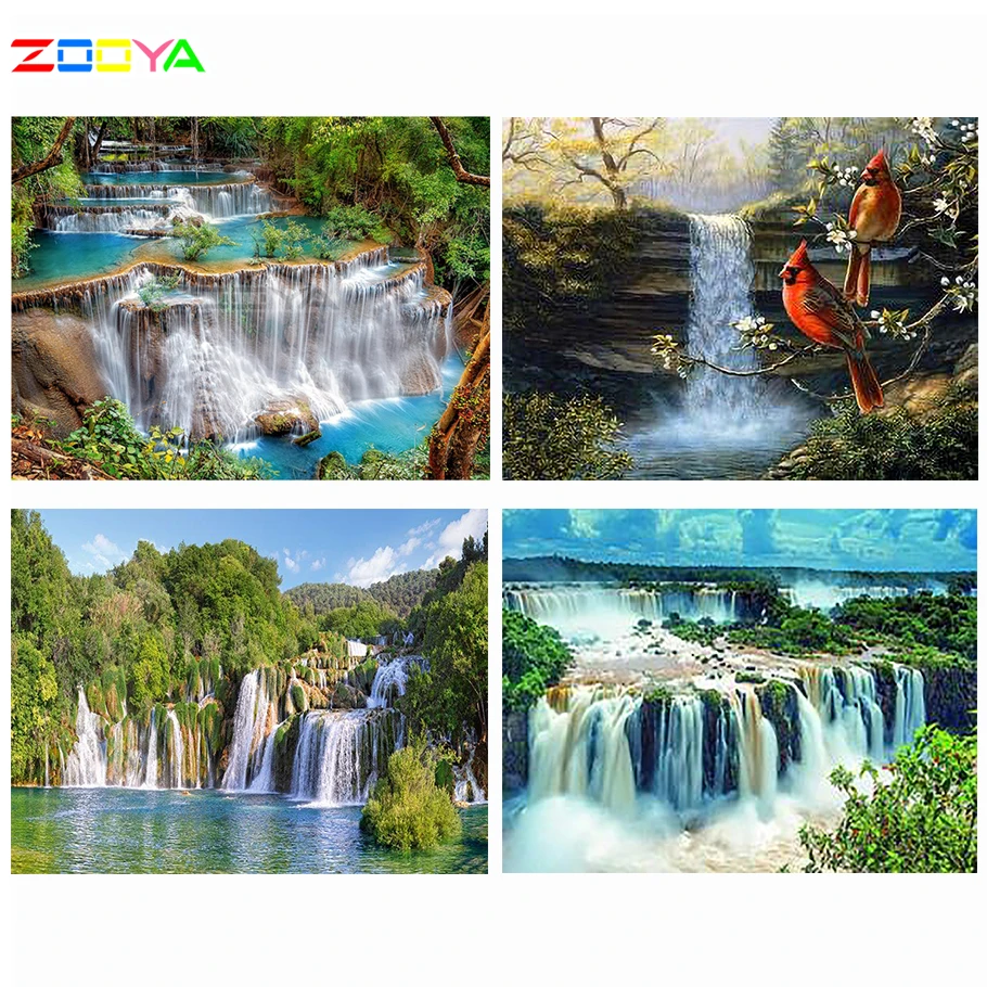 ZOOYA 5D DIY Алмазная вышивка пейзаж дерево лес водопад Алмазная вышивка крестиком Круглая Мозаика Украшение CJ1179