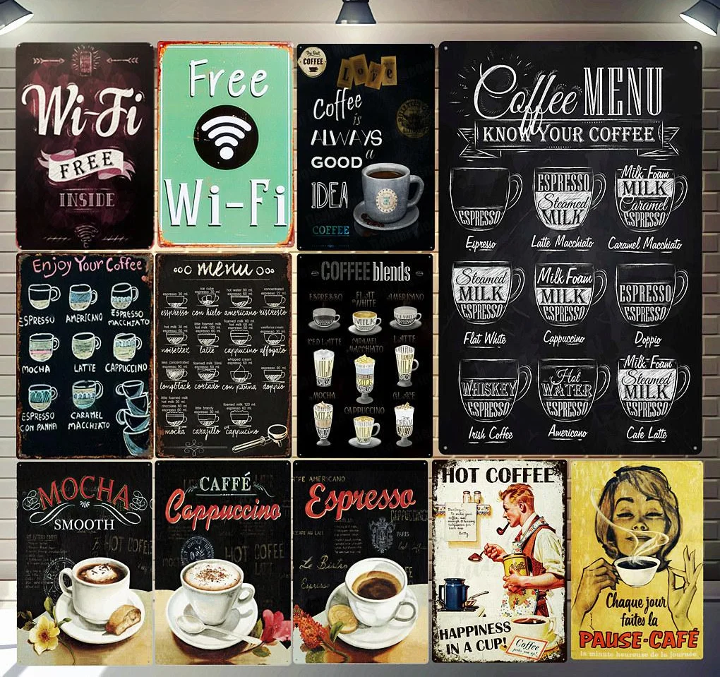 

Free WIFI Shabby Chic Home Bar Cafe Vintage Wall Decor Metal Tin Signs Pub Tavern Retro Decorative Plate Coffee Menu Poster A755