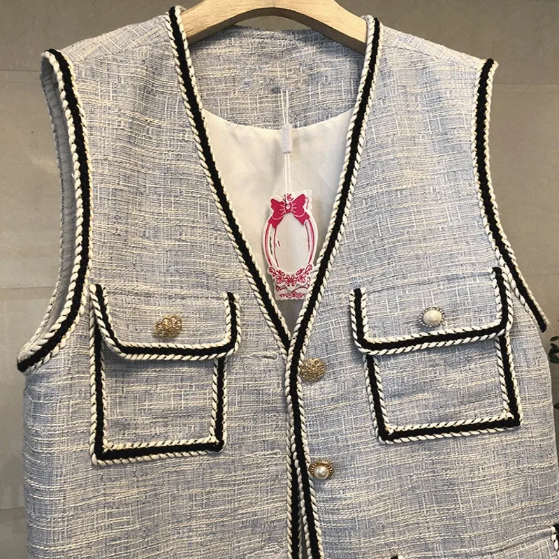 Женский твидовый жилет без рукавов однобортный приталенный в европейском стиле