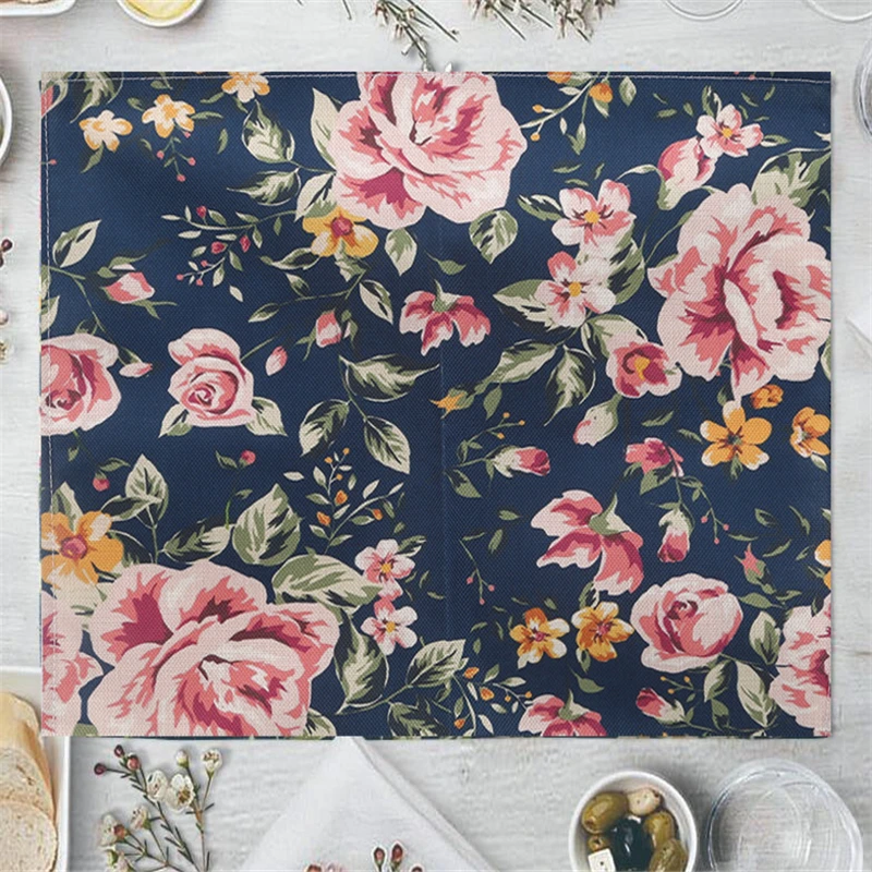 

Insulation Pad Mat Tea Coffee Table Kitchen Tabble Cloth Decor Floral Print Linen Placemat Pastoral Style Table Mat Non-slip Pad