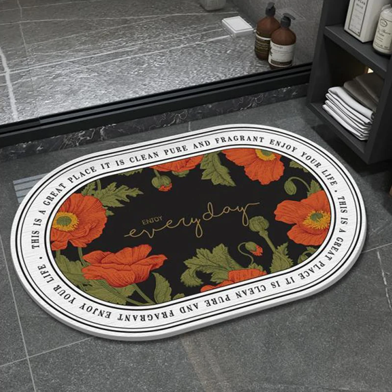 

Flower Printing Crystal Velvet Bathroom Mat European Style Chic Floor Mat Water Absorption Anti-skid Mat Toilet Entrance Doormat