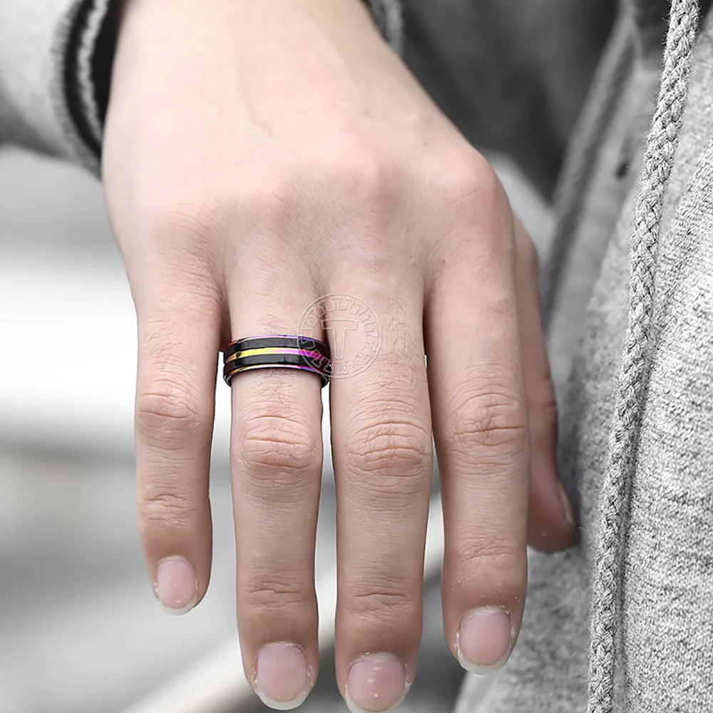 Мужское кольцо в полоску из нержавеющей стали 7 мм | Украшения и аксессуары