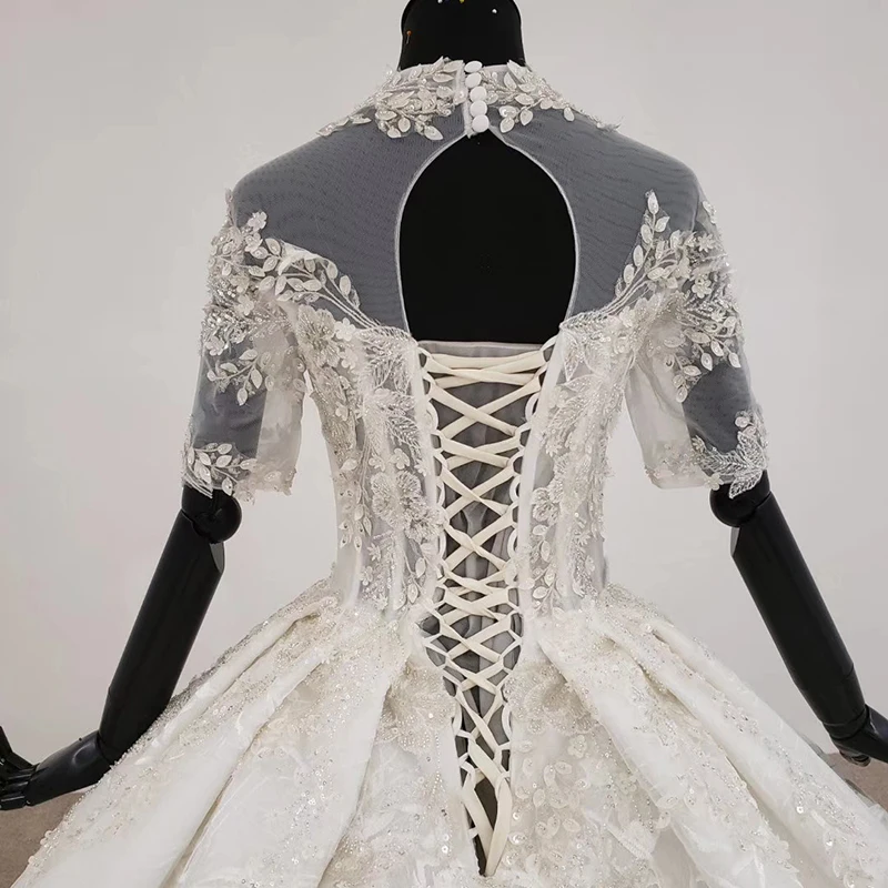 HTL1231 2020 кружевное свадебное платье с высоким воротником рукавом до локтя