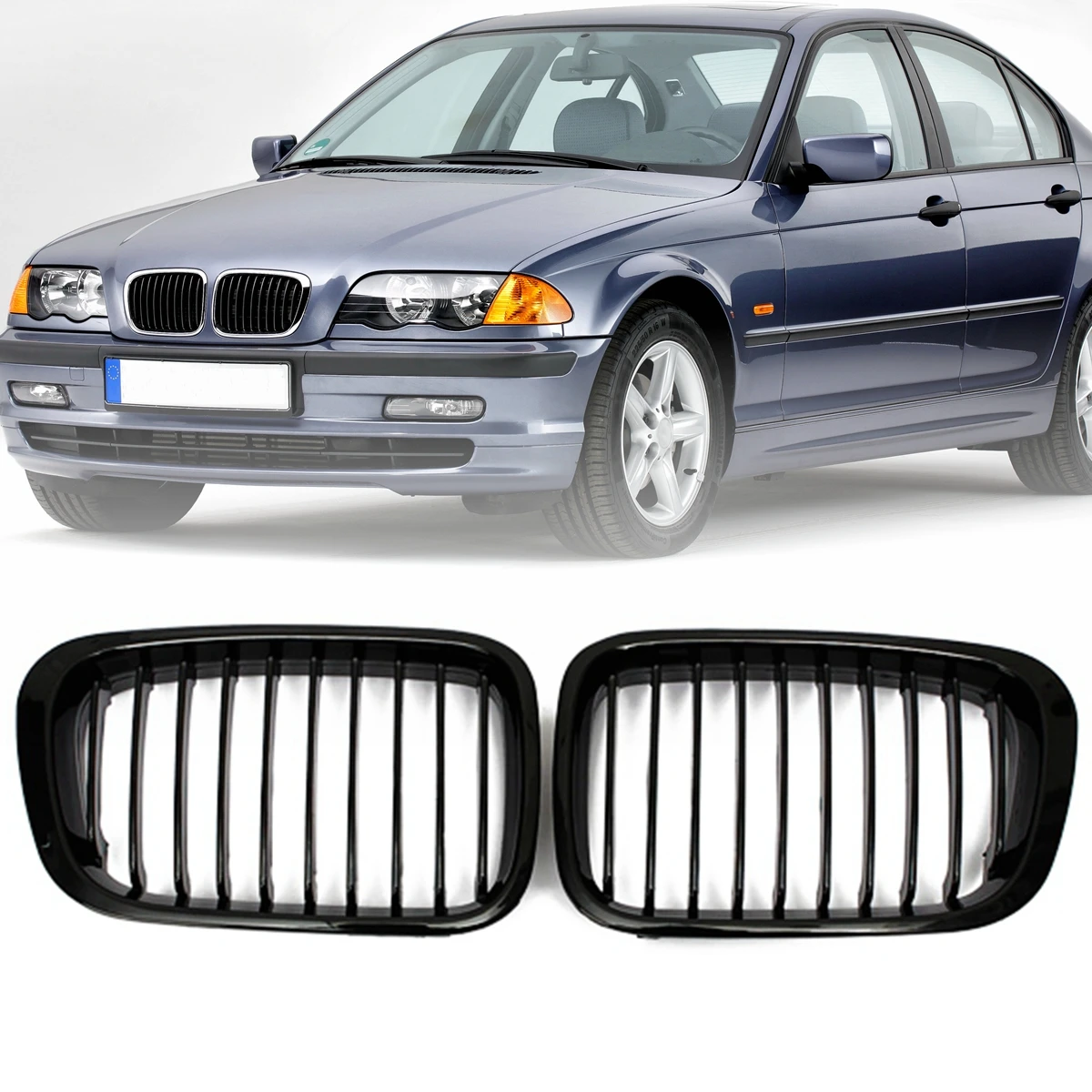 Решетки для передней панели BMW E46 3 Series 4 Door Sedan 1998 1999 2000 2001 черные глянцевые новая