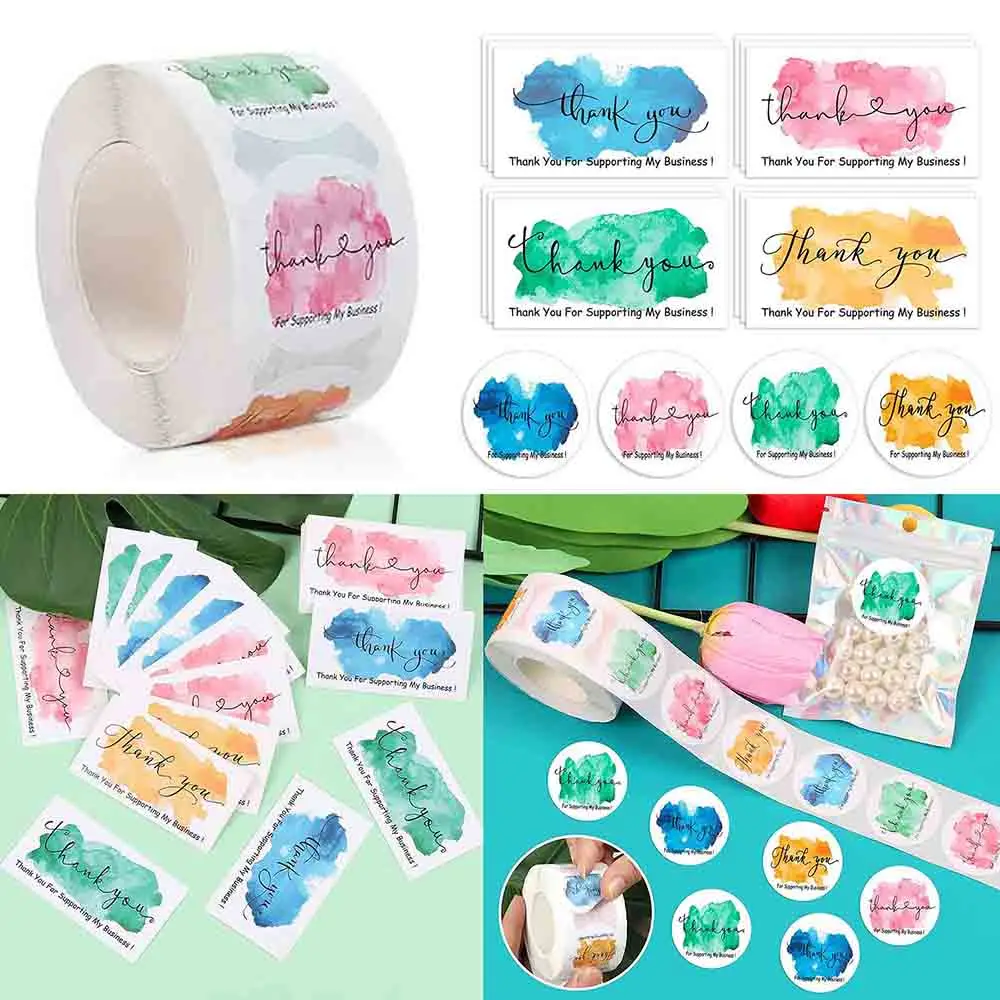 

500PCS/Roll Thank You Stickers 50PCS Thanks Greeting Cards For Supporting My Small Business Candy Bags Paper Seal Label Gift