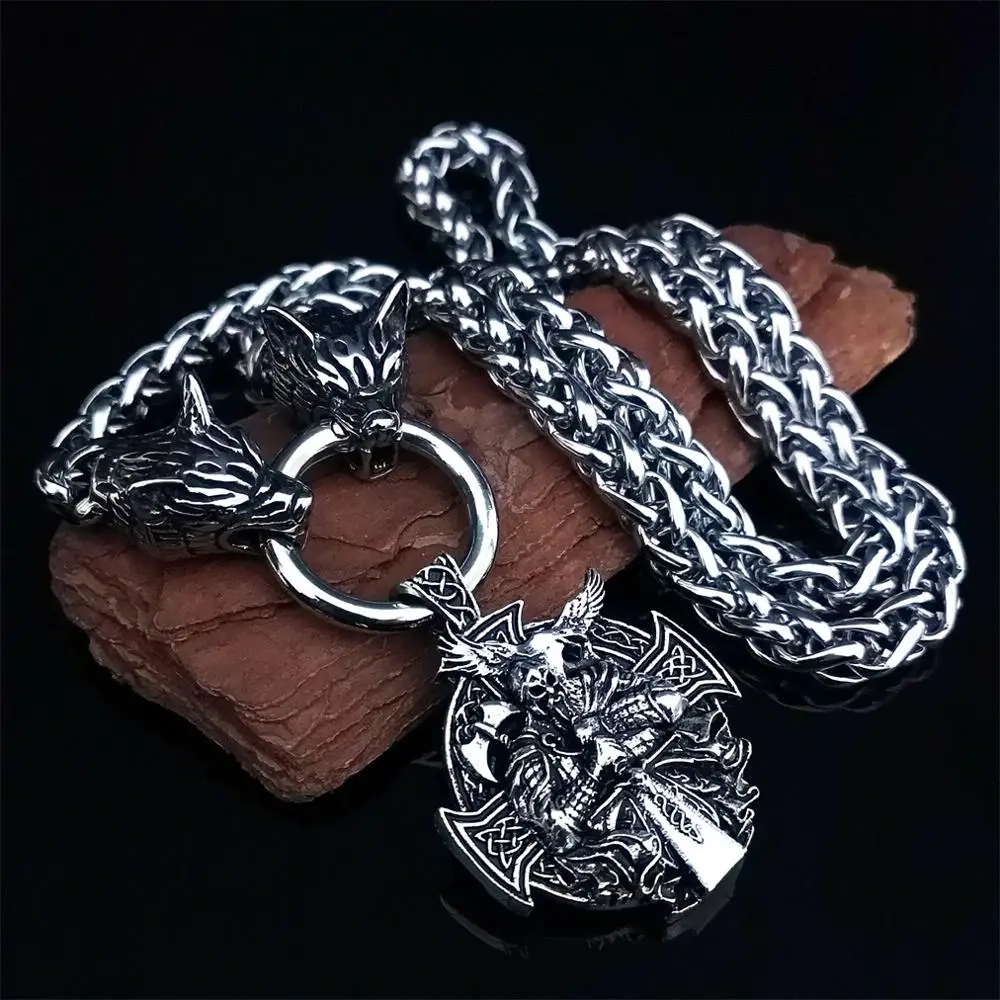 Мужское ожерелье из нержавеющей стали скандинавский Викинг Warrior кулон с вороном