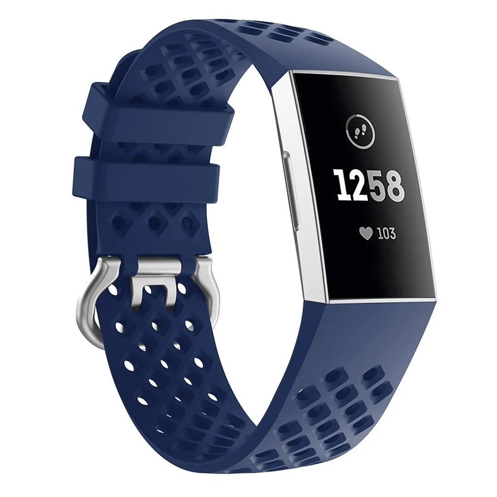 

For Fitbit Charge 4 Silicone Strap Solid Color Hollow Out Bracelet Watchbands Smart Watches Bands