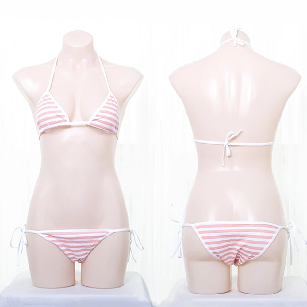Women Sexy Bikini Triangle Color Stripe Lace Up Bra Panties Briefs Underwear Set swimsuit купальник женский bikinis 2021 mujer |
