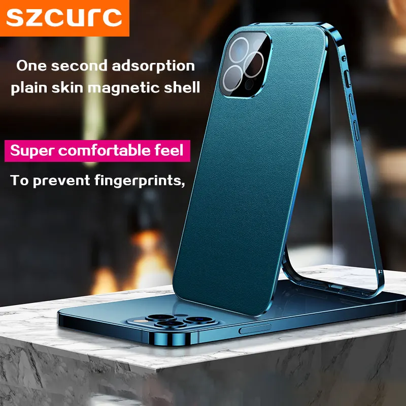 

Чехол для Телефона iPhone 12 Pro Max. Новый высококачественный роскошный зернистый простой кожаный двойной Магнитный всасывающий ультратонкий за...