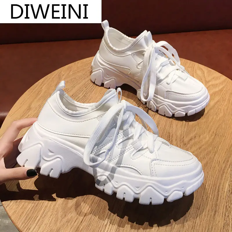 

Spring Women Sneakers 2021 New Fashion Comfortable Women's Vulcanized Shoes Lace-Up Round Head Platform White Women Causal Shoes