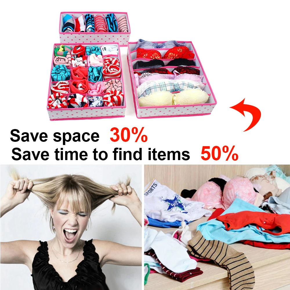 6/7/8/24/30 Grid Bra Underwear Socks Storage Organizer Box Non-woven Fabrics Foldable Large Capacity Bedroom Closet Wardrobe | Дом и сад
