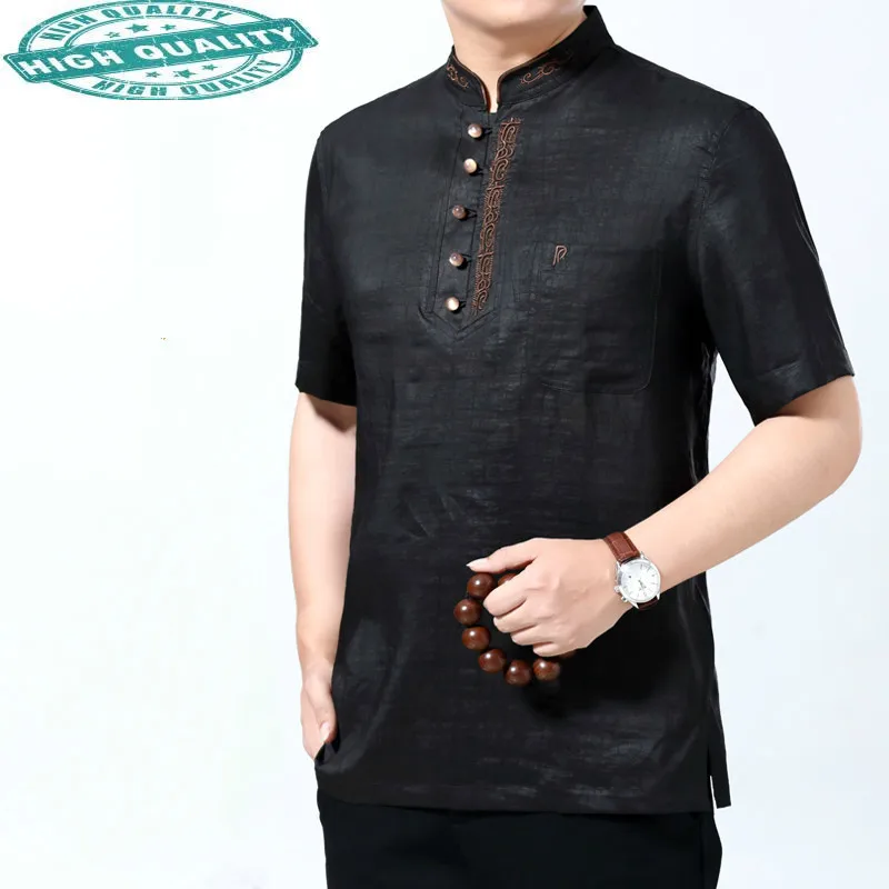 

-shirt Man's Summer Black 100% silk Shirt Clothes Oversized T Shirts for Men Vintage Camisetas Hombre 8342