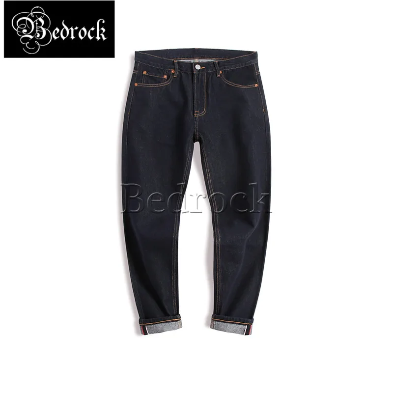 indigo jeans men's casual slim ankle length pants washed raw denim jeans pencil pants red and white selvedge skinny jeans