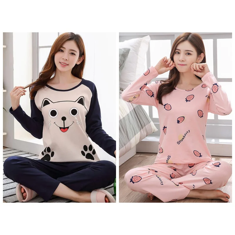 

Fashion New Autumn Sleepwear Cute O-Neck Long-Sleeved Trousers Casual Suit Ladies Home Service Suit USA Stock