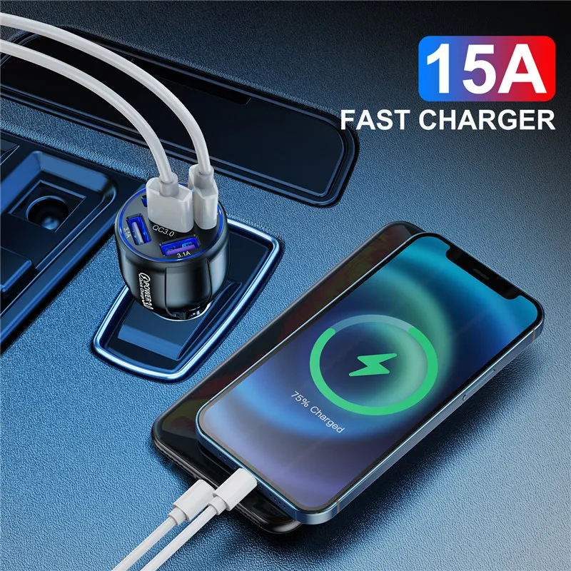 uslion 5 port fast charging car usb charger for xiaomi redmi note 10 pro quick charge 3 0 15a charger mobile phone charge in car free global shipping