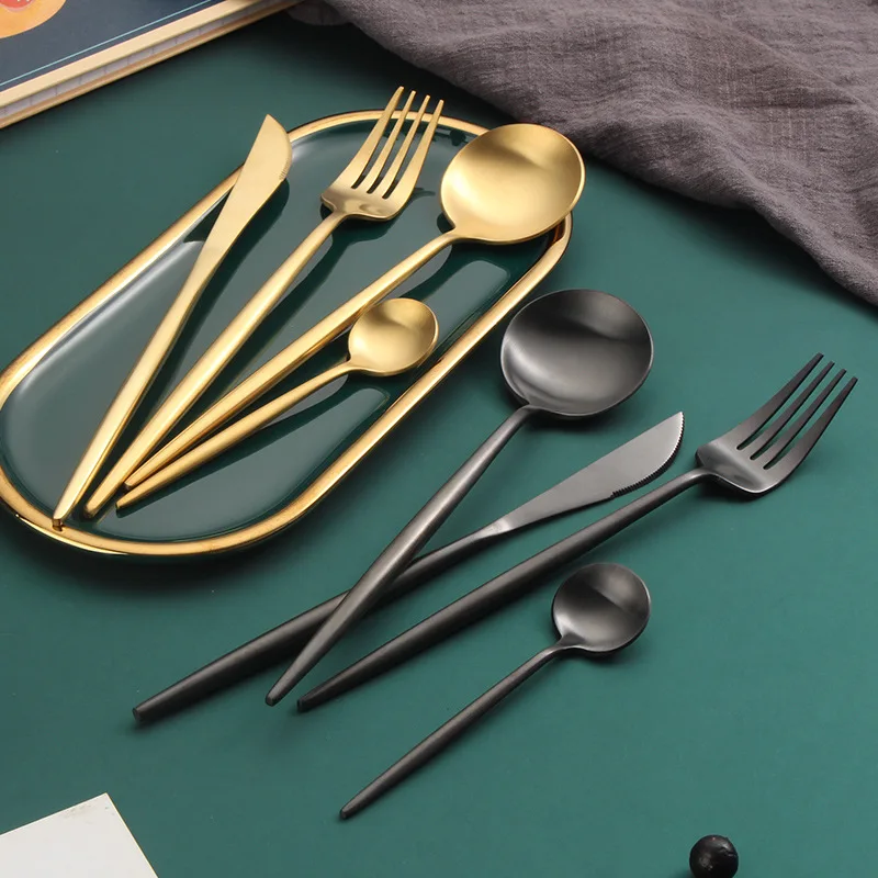 

Portuguese 304 Stainless Steel Tableware Set Western style steak knife and fork dessert spoon Nordic restaurant dinnerware set