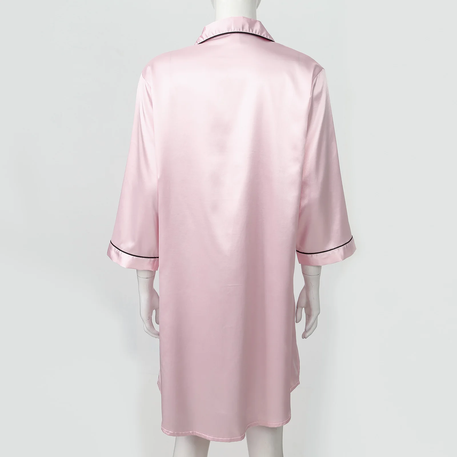 Women 3/4 Sleeve Satin Nightgown Nightshirt Sexy Button Down Turn-Down Collar Sleepshirt Nightdress