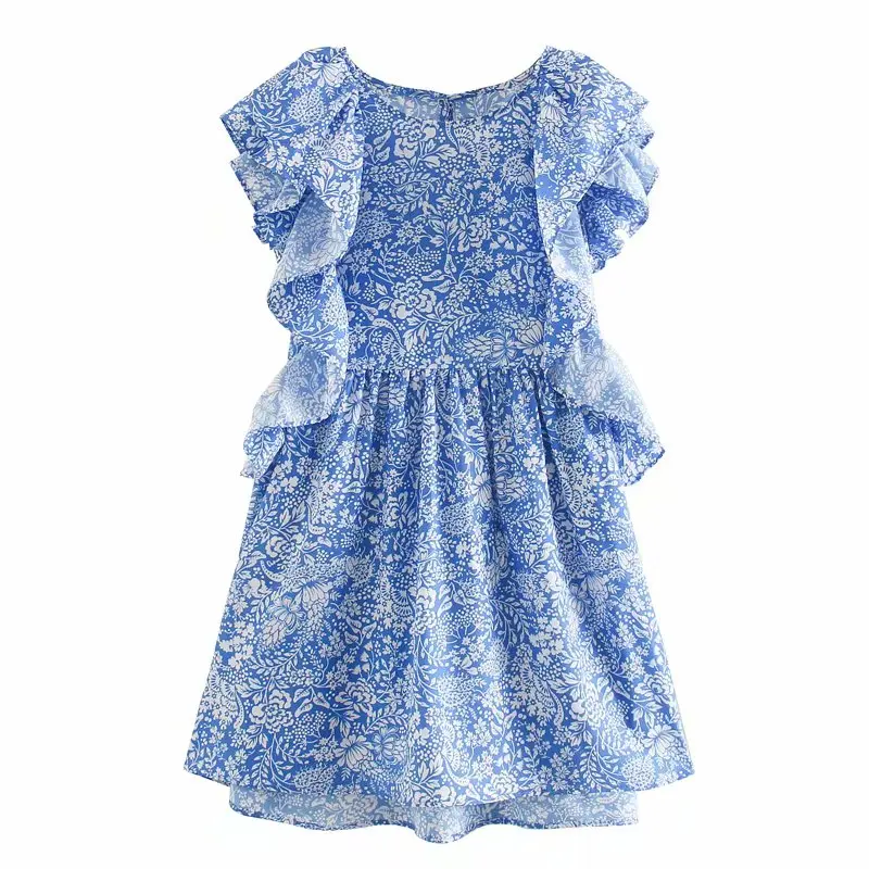 Женское платье трапеция с каскадными оборками повседневное стильное мини без