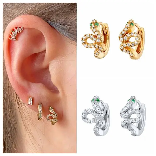

925 Sterling Silver Animal Huggies Middle Hoops Earring for Women Fashion Serpentine Jewelry For 2021 Rock Punk Jewels Party