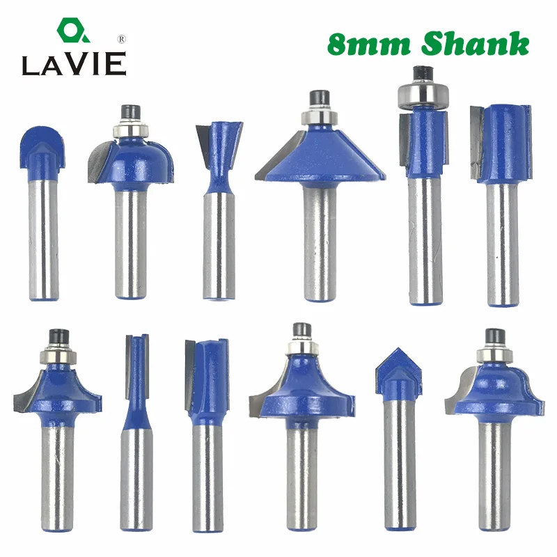 

LAVIE High Quality 12pcs 8mm Router Bit Set Milling Cutter Wood Bits Carbide Cutting Woodworking Trimming Engraving Dill MC02041