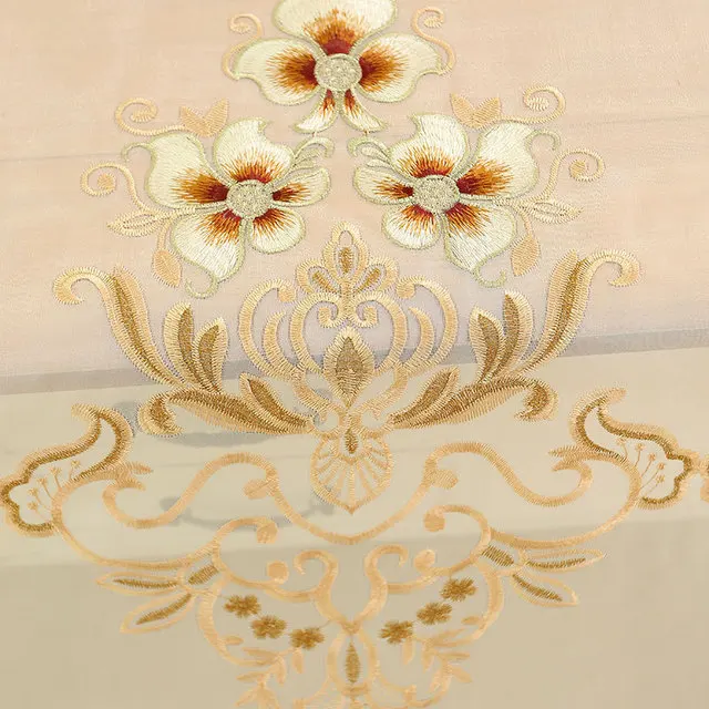 

Luxury Embroidered Sheer Voile Curtains Window Drapes Cortina for Living Room Door Gold Lace Curtains Tulle Windows