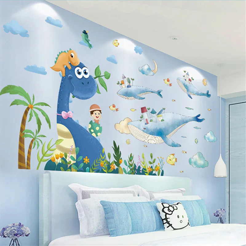

[shijuekongjian] Whales Animals Wall Stickers DIY Dinosaur Trees Wall Decals for Kids Rooms Living Room Nursery Home Decoration