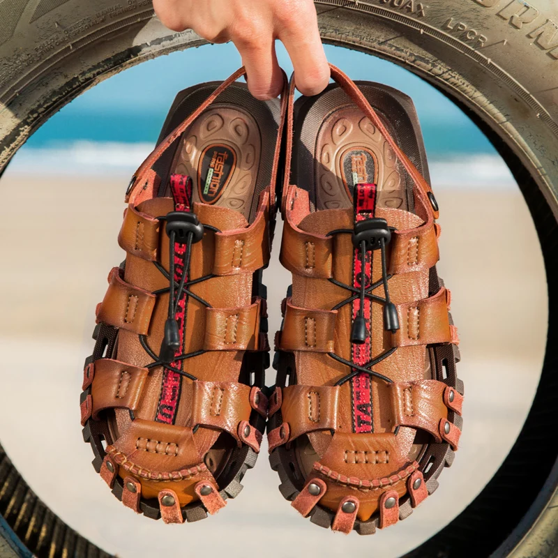 

Classic Men's Sandals Summer Soft Sandals Comfortable Men Shoes Genuine Leather Sandals Big Size Soft Outdoor Men Roman Sandals