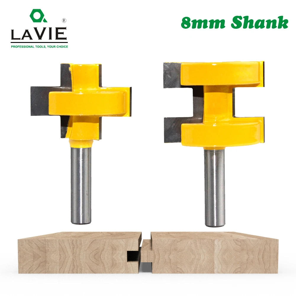

LAVIE 2pcs 8MM Shank T-Slot Square Tooth Tenon Bit Milling Cutter Carving Router Bits for Wood Tool Woodworking C08-155