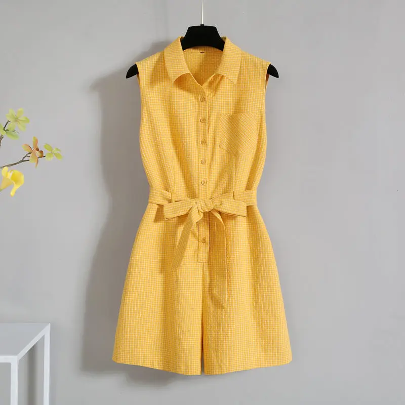 

Large Size Women 's Clothing 2021 Summer New Solid Color Short-Height Nipped Waist Shorts Jumpsuit