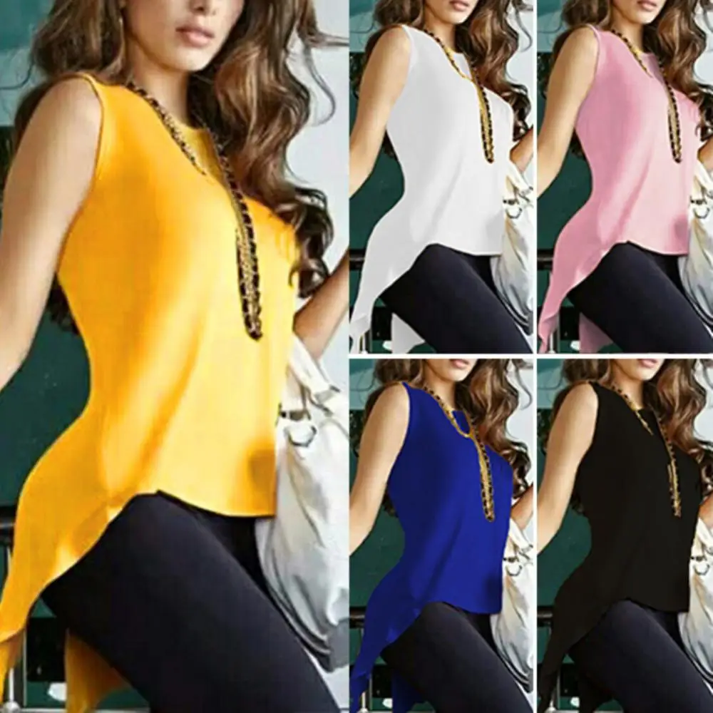 

Women Summer Fashion Solid Color Sleeveless Irregular Cross Back Vest Tanks Top