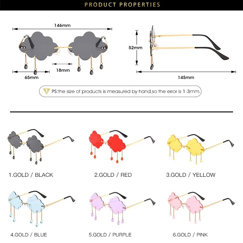 

Fashion Rimless Sunglasses Women 2020 Vintage Clouds Tassel Steampunk Sunglasses Men Frimess Punk Glasses Shades UV400 Oculos