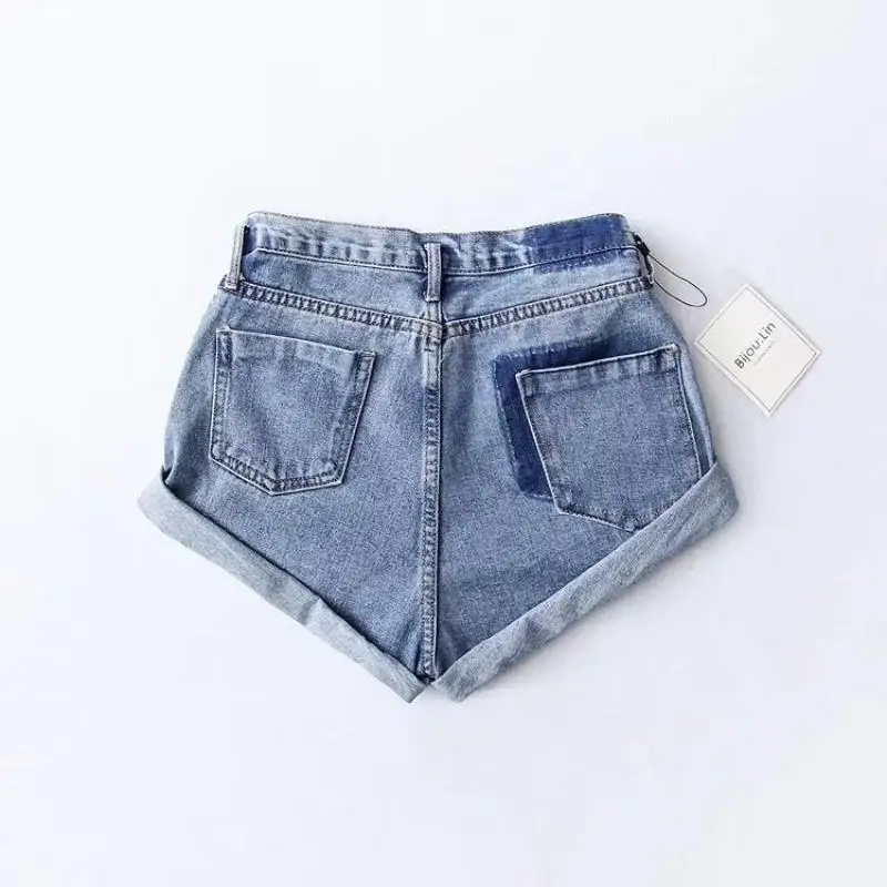 

Casual Blue Denim Shorts Women Sexy High Waist Buttons Pockets Slim Fit Shorts 2020 Summer Beach Streetwear Jeans Shorts