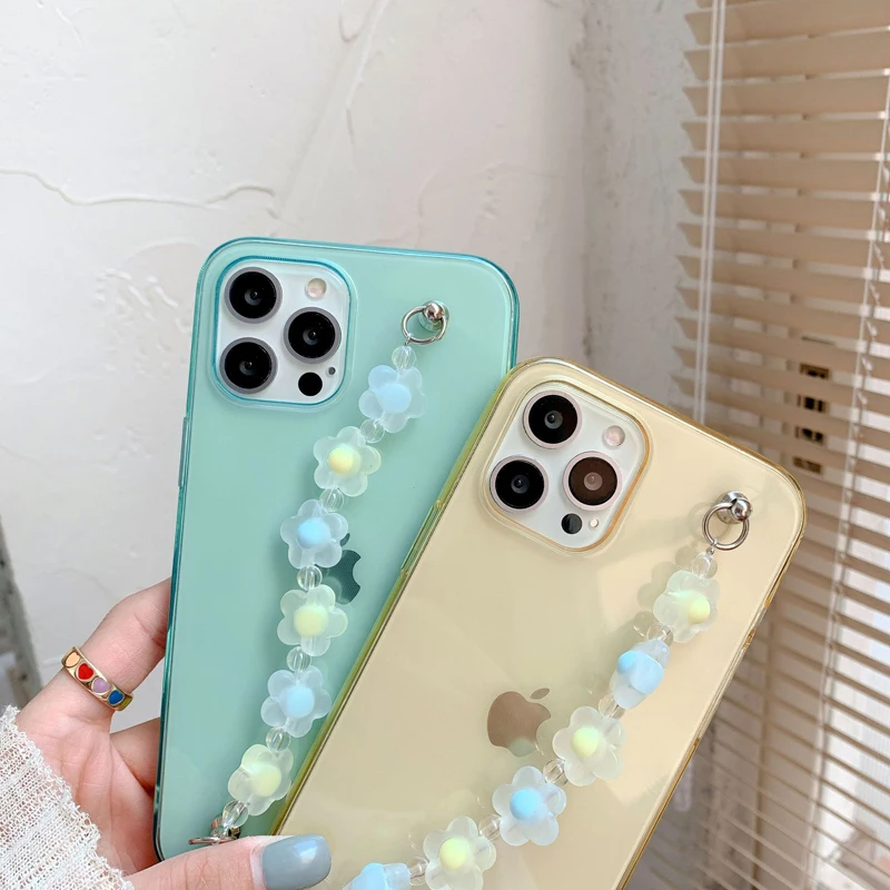 

Flower Chain Case For iPhone 11 12 Pro Max 7 8 Plus X XR XS Max Candy Color Transparent Back Cover