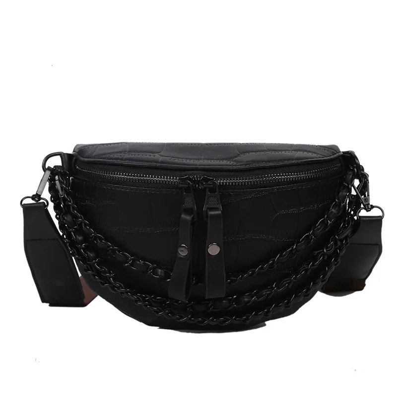 

2021 Spring Woman New Wine Red Black Color Wide Single Strap Zipper Half Moon PU Leather Chest Bag All Match